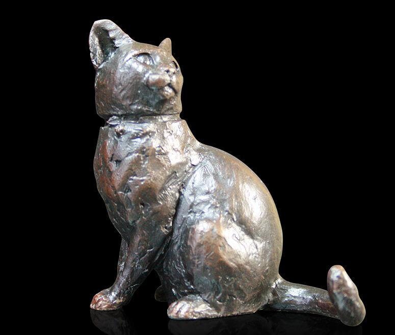 Cat sitting small bronze figurine (limited edition) michael simpson home decor anniversary gift