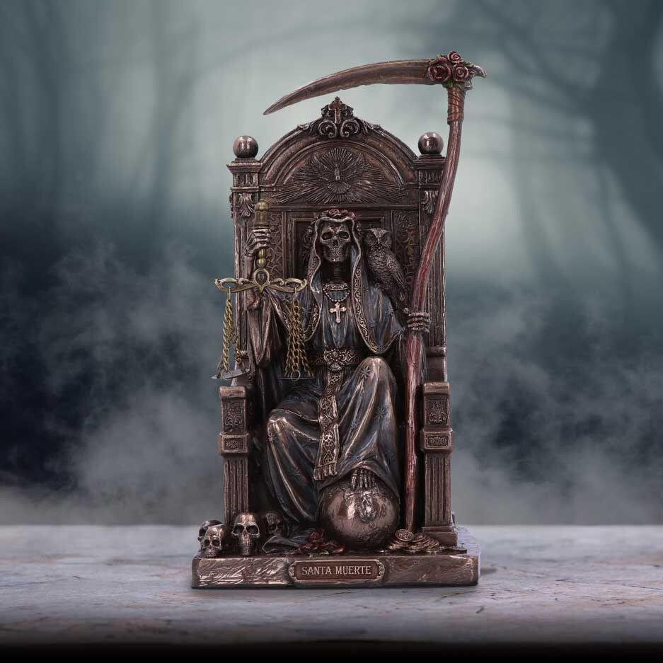 Santa Muerte On Throne Bronze Figurine shelf decor Halloween gift