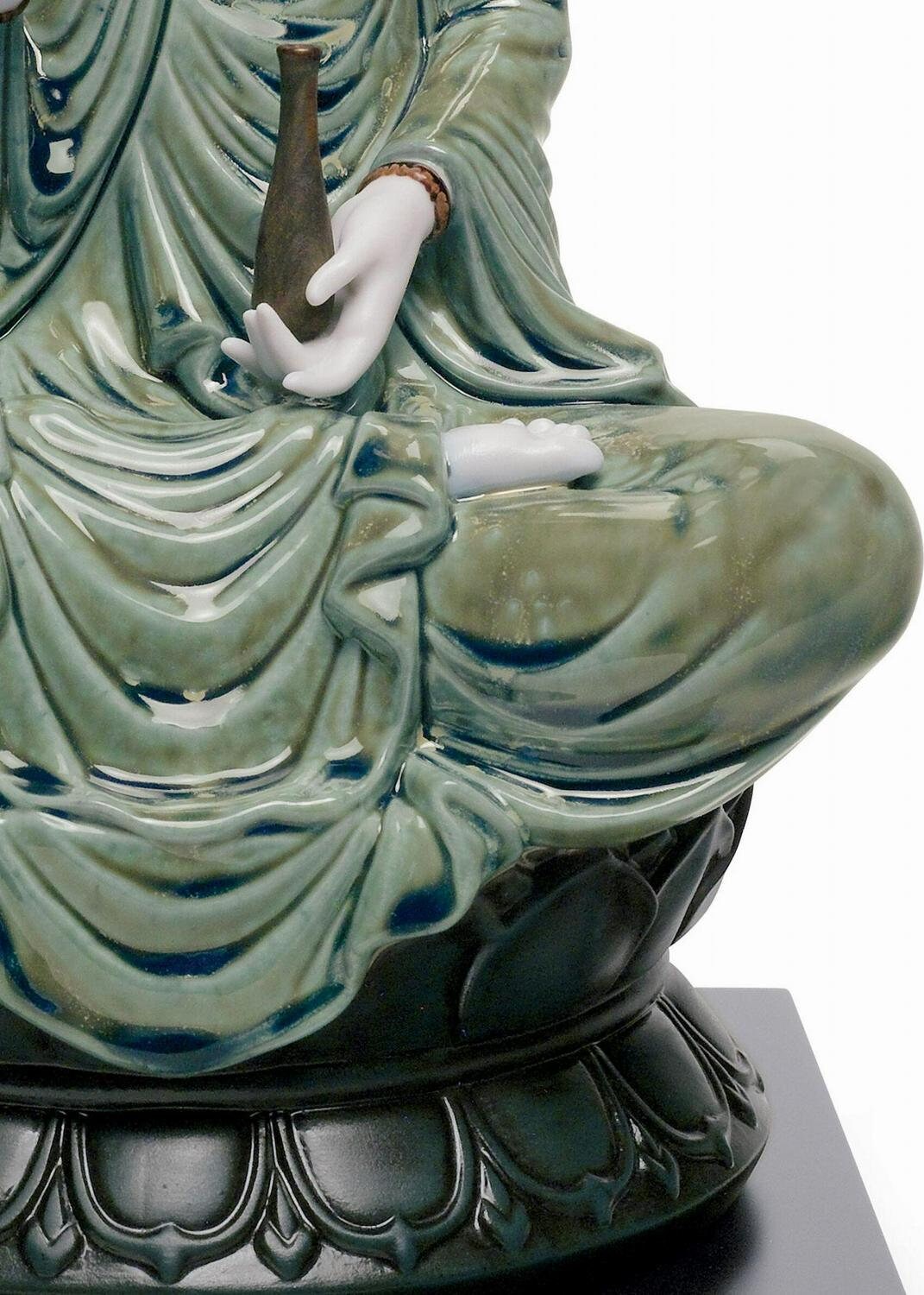 Kwan yin figurine. green porcelain sculpture by lladro shelf decor birthday gift