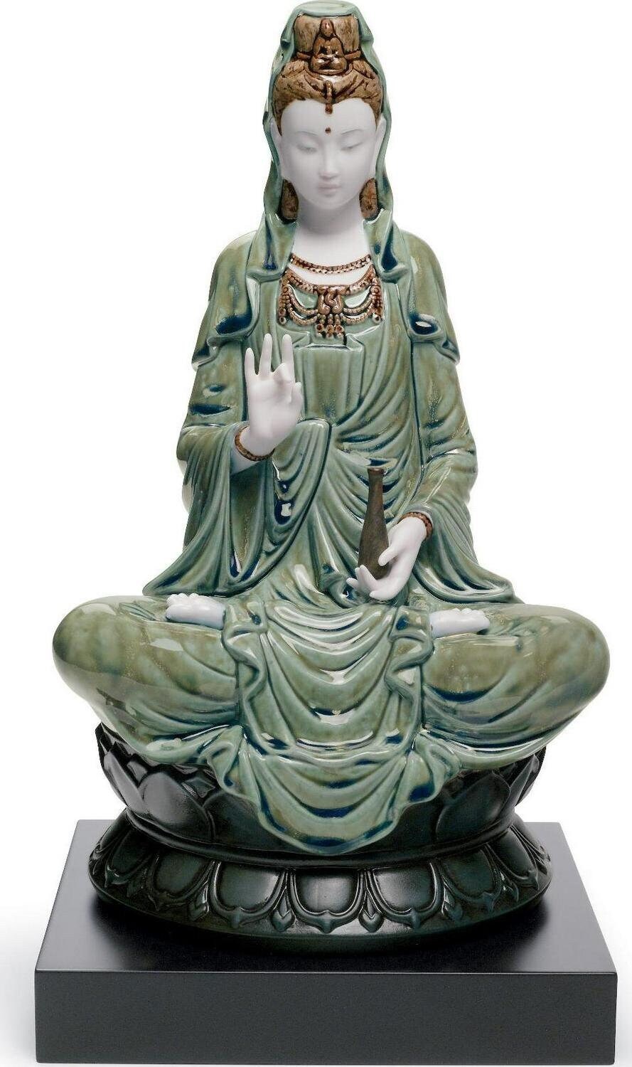 Kwan yin figurine. green porcelain sculpture by lladro shelf decor birthday gift
