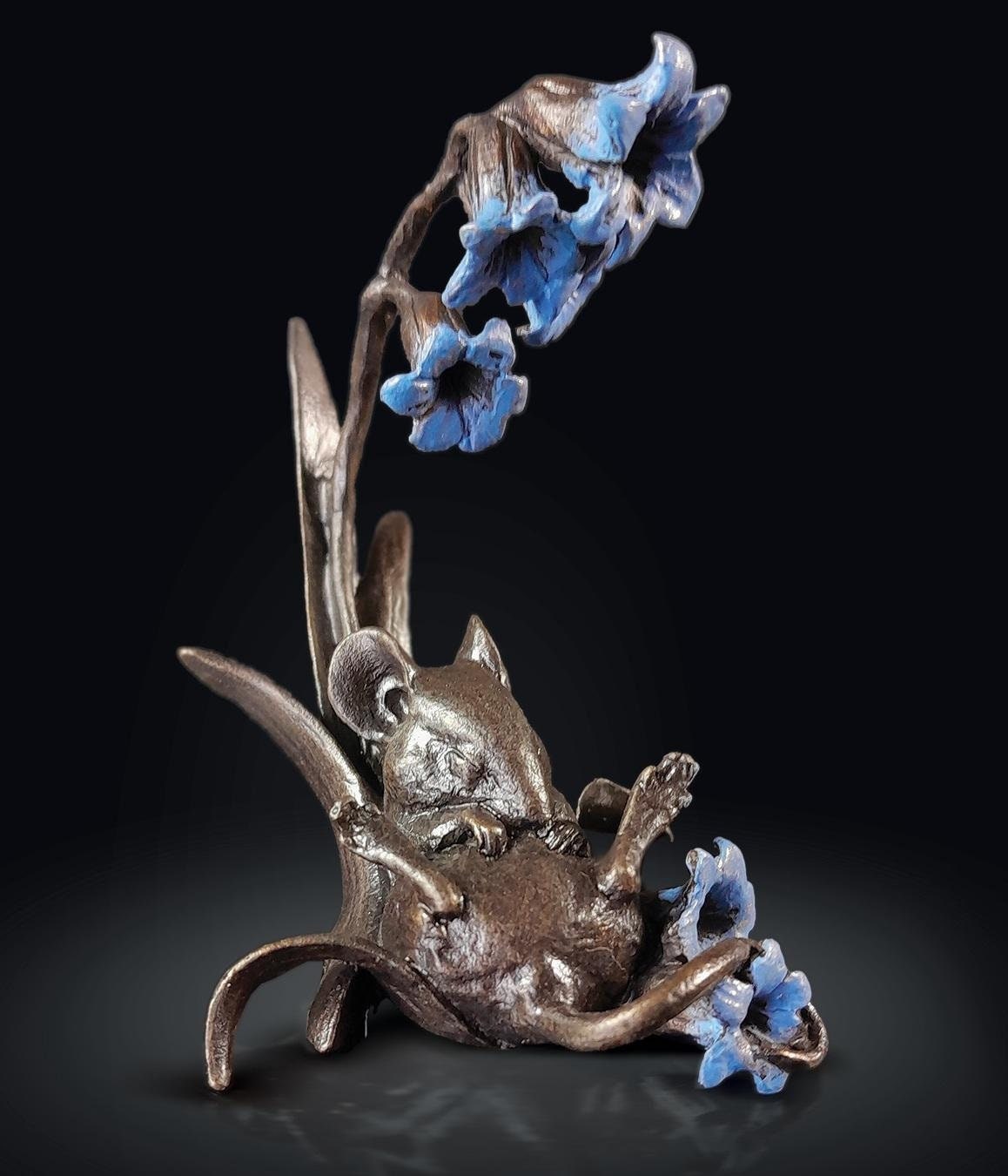 Mouse with Bluebells Bronze Sculpture (Limited Edition) Michael Simpson shelf decor birthday gift