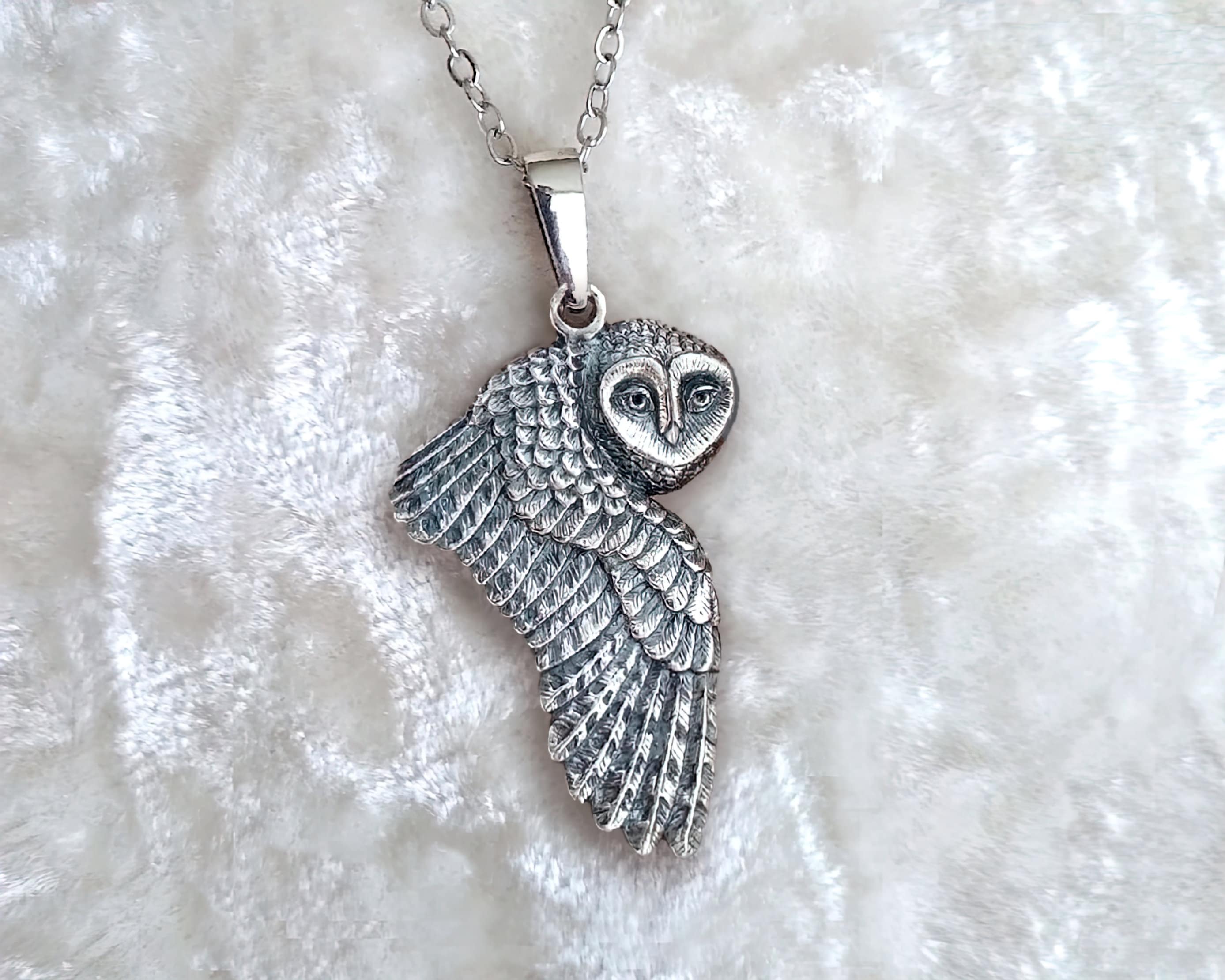 Unique Silver Owl Pendant 42 mm Silver Owl Pendant.Vintage Owl Pendant.Unisex Owl Pendant.Silver Bird Pendant.Owl.Silver Owl.