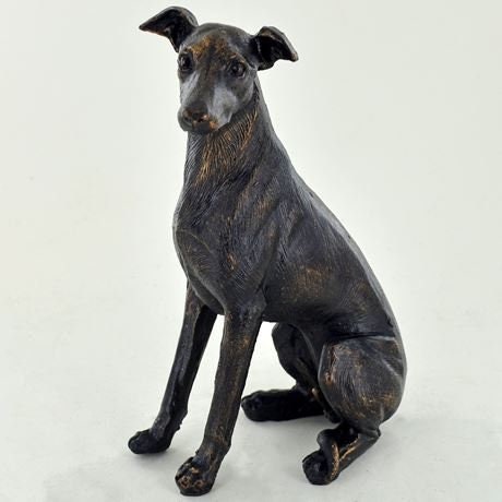 Whippet sitting Bronze effect sculpture shelf decor birthday gift