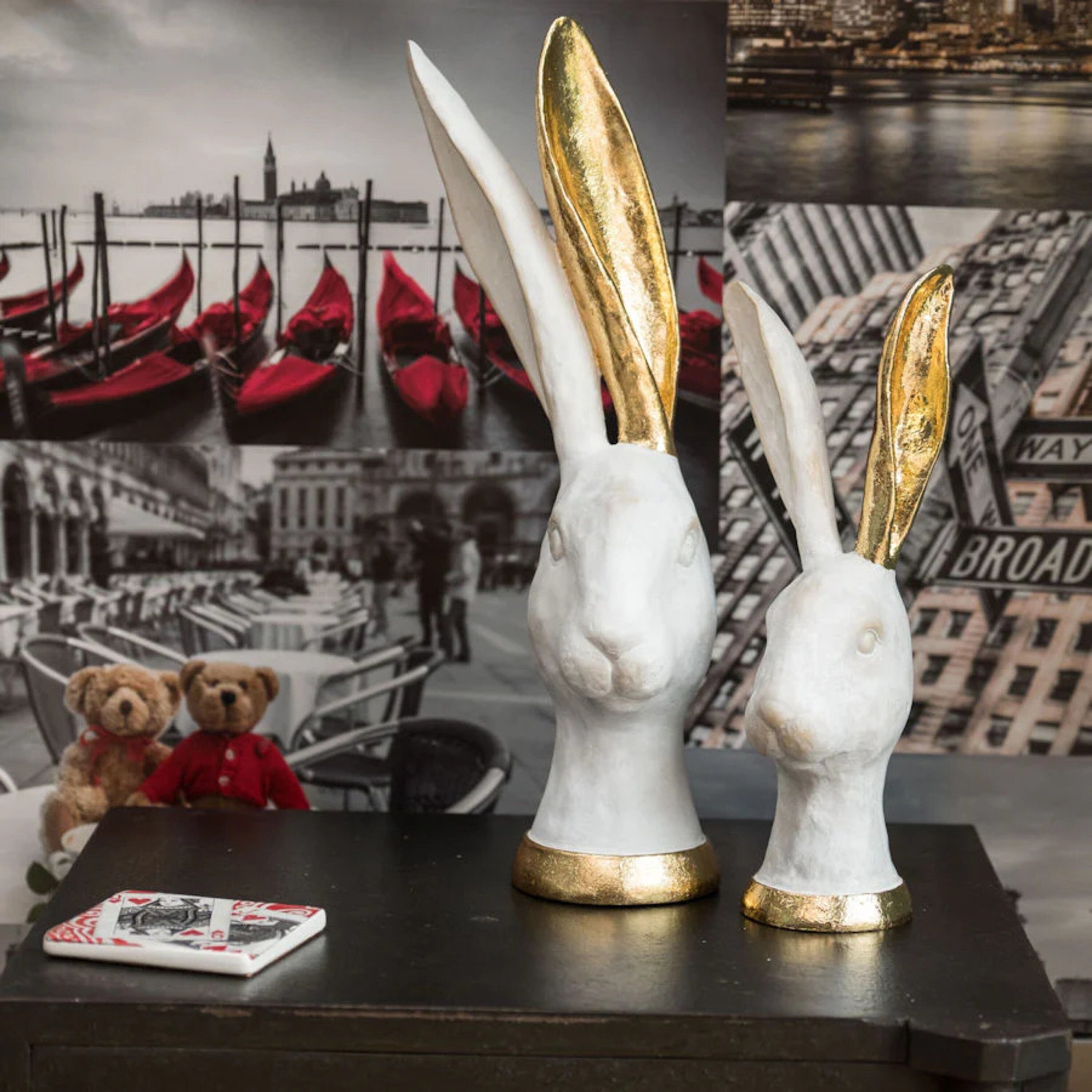 White and Gold Hares - Set of 2 Bust Decor Home Modern