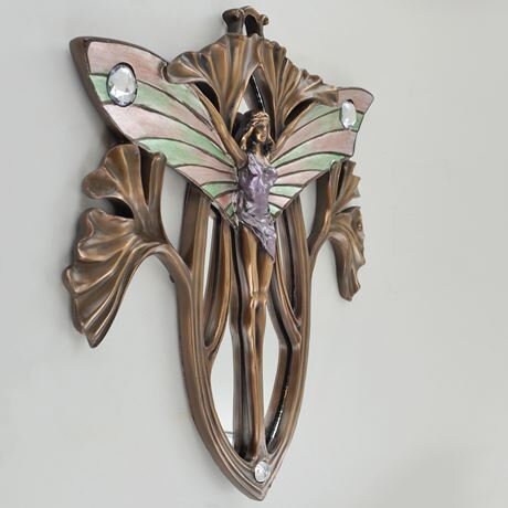 Lady Butterfly Coloured Cold Cast Bronze Mirror by BEAUCHAMP Bronze Wall Decor Home