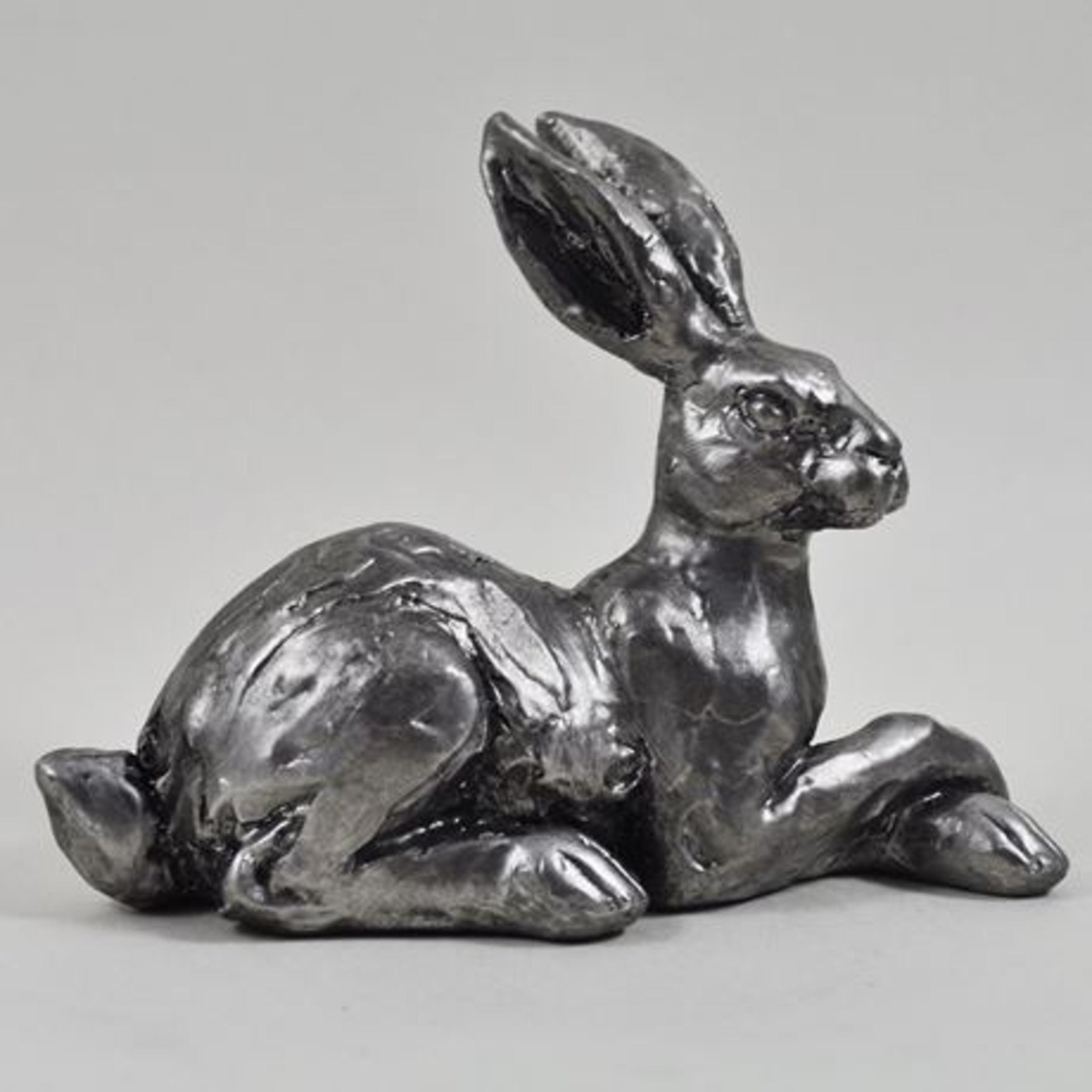Small Silver Lying  Hare Home Decor Ornament