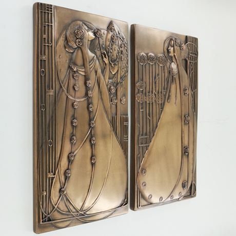 2 Mackintoch Style Cold Cast Bronze Plaques Wall Bronze Art