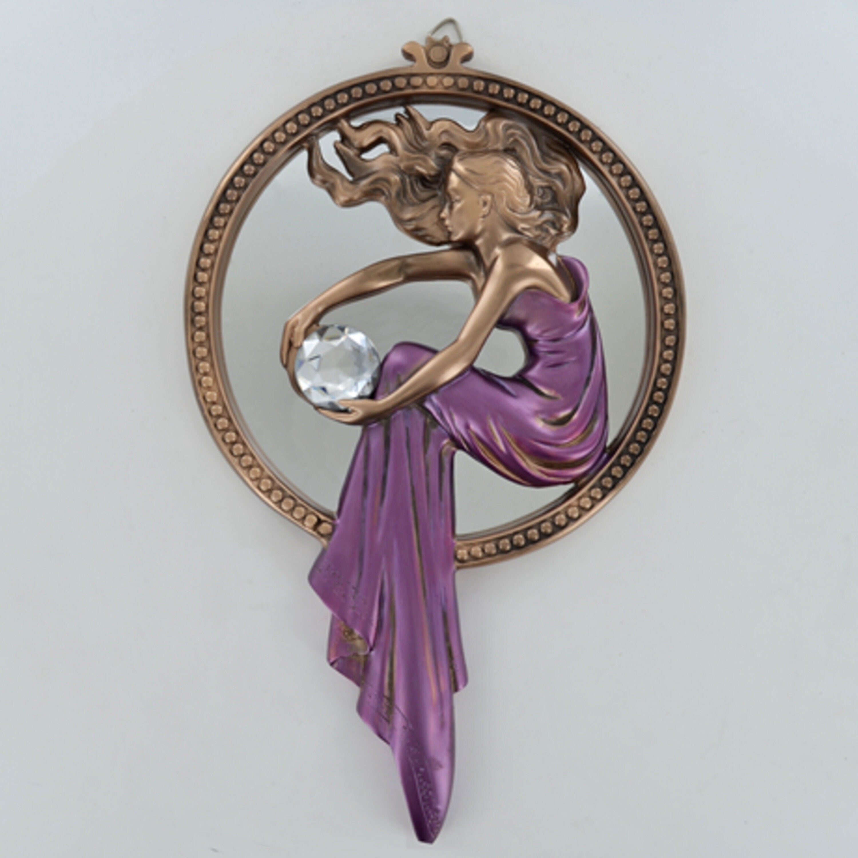 Lady Holding Ball Mirror Frame Cold Cast Bronze Wall Decor Home