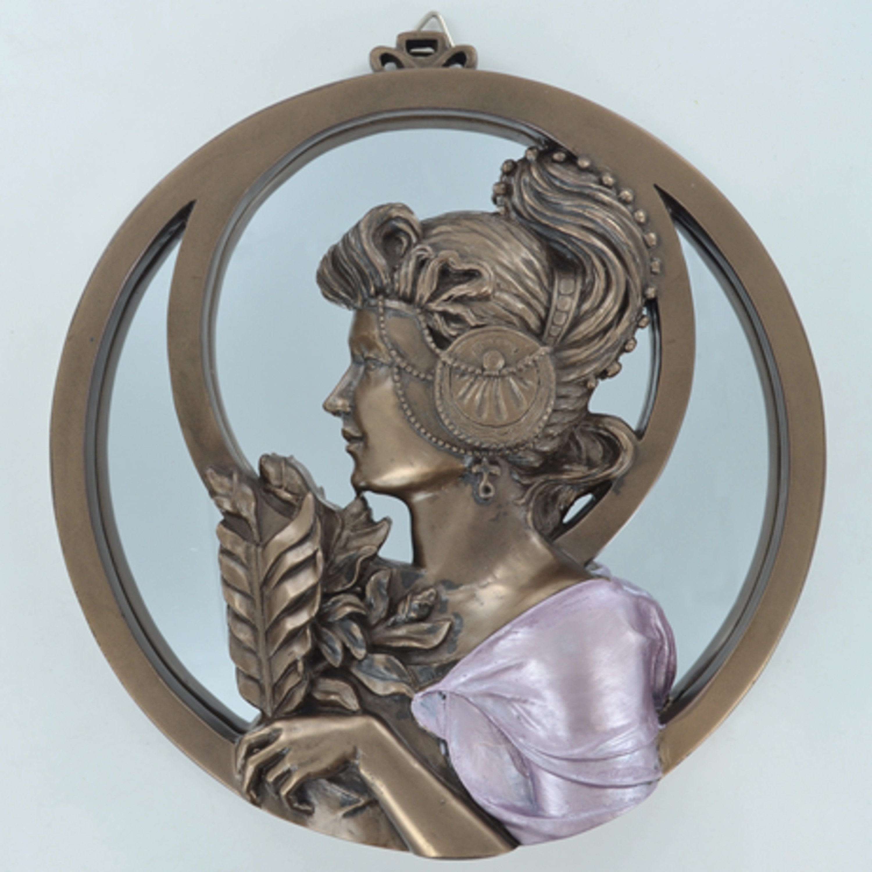 Art Nouveau Lady Mirror with Leaves Wall Decor