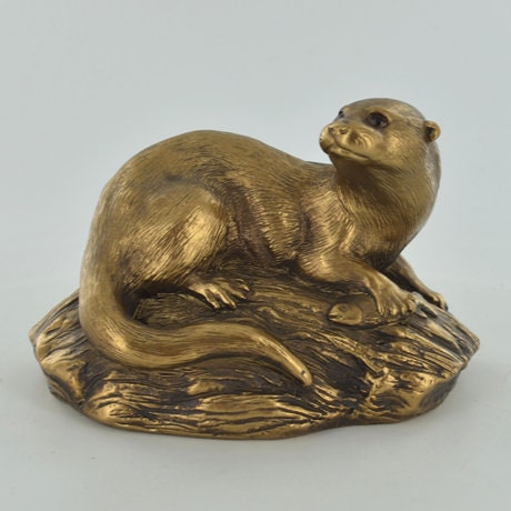 Bronze effect Otter on rock sculpture, Home decor, Birthday gift