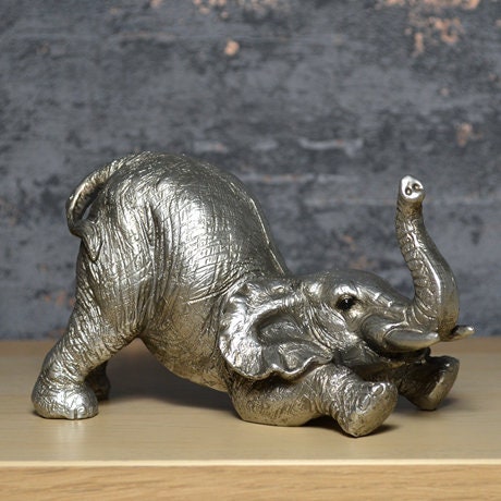 Antique silver Elephant arching sculpture Shelf decor Anniversary gift