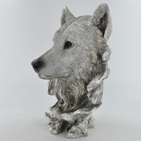 Antique silver wolf head sculpture Home decor Anniversary gift