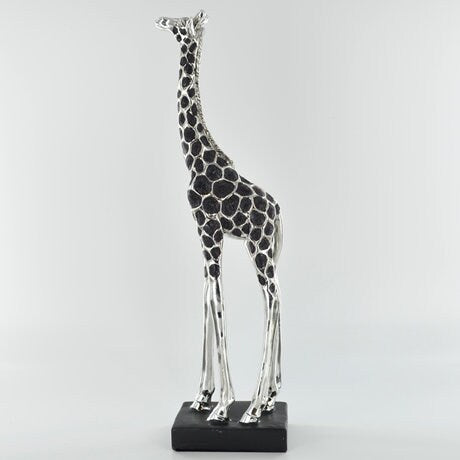 Giraffe standing tall - Silver & Black sculpture Fireplace decor Birthday gift