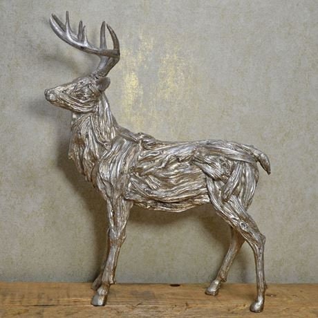 Christmas - Stag standing in Silver Drift Wood Shelf decor Birthday gift