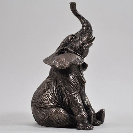 Sitting elephant sculpture, cold cast bronze figurine, birthday gift, shelf decor