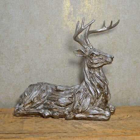 Christmas - Stag in Silver Drift Wood sculpture Anniversary gift Fireplace decor