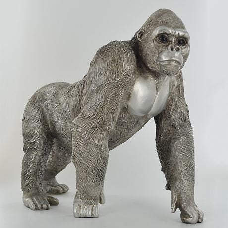 Antique silver large gorilla standing sculpture home decor anniversary gift