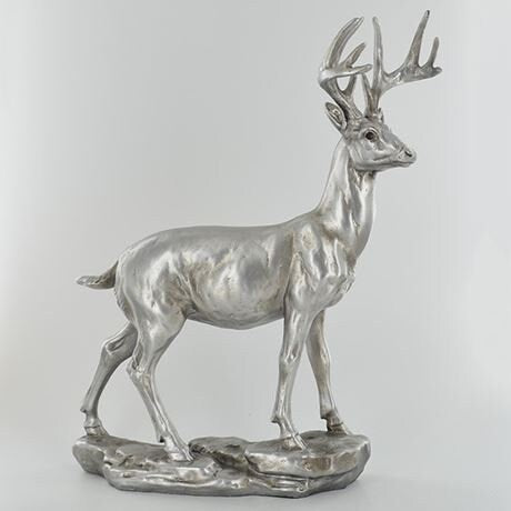 Antique silver stag sculpture Fireplace decor Birthday gift