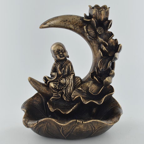Buddha on Backflow Burner, bronze figurine, tabletop decor, anniversary gift