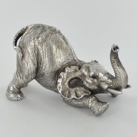 Antique silver Elephant arching sculpture Shelf decor Anniversary gift