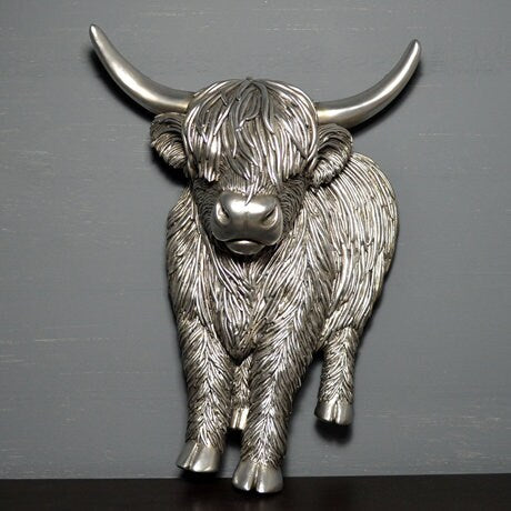Silver Highland Cow Wall Hanging Sculpture Home decor Anniversary gift