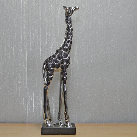 Giraffe standing tall - Silver & Black sculpture Fireplace decor Birthday gift