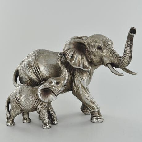 Silver animals - Mother & Baby Elephant sculpture Shelf decor Birhday gift