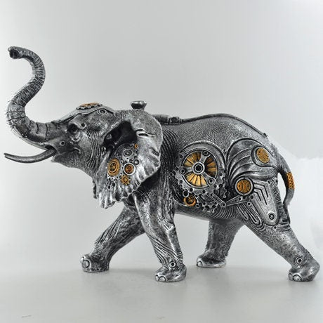 Silver Steampunk Elephant sculpture, shelf decor, birthday gift