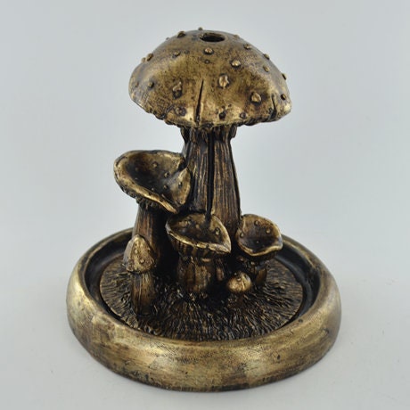 Toadstool Backflow Burner, bronze sculpture, shelf decor, anniversary gift