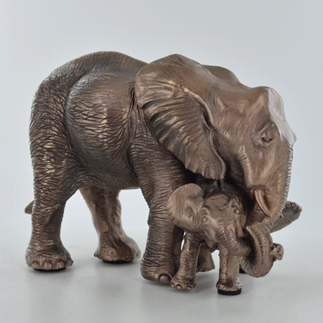 Mother and baby elephant figurine, cold cast bronze sculpture, shelf decor, anniversary gift