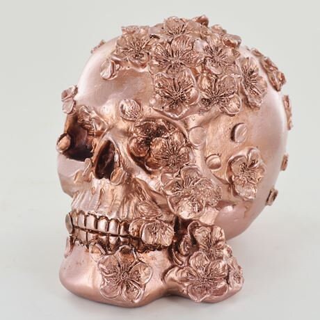 Skull Copper with Flowers figurine, Shelf decor, Birthday gift